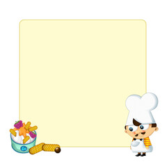 Cartoon happy scene with cook standing and watching on sweets - with space for text - illustration for children