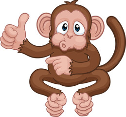 Fototapeta premium Monkey Cartoon Animal Thumbs Up and Pointing