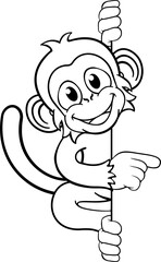Monkey Cartoon Character Animal Pointing At Sign