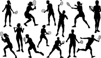 Silhouette Tennis Players Sports People Set