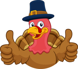 Turkey Pilgrim Hat Thanksgiving Cartoon Character