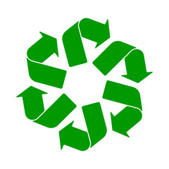 Recycle symbol with 6 arrows. green icon with multiple arrows, isolated snowflake logo. 
