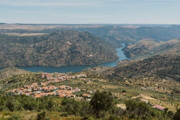 Aerial view of the winding Durao river in Portugal