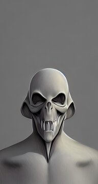 skull skeleton, horror monster, 3d render concept character design, digital illustration