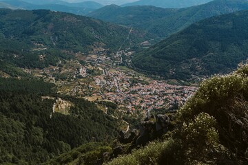 Beautiful landscape of town in mountains in Serra da Estrela, Portugal