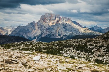 Cristallo mountain in the Three peaks of Lavaredo national park in Italy.