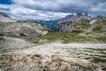 Beautiful view of the Three peaks of Lavaredo national park in Italy.