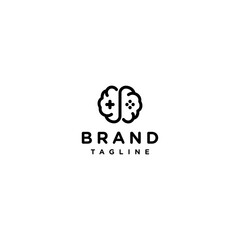 Brain Icon with Dots Joystick Buttons. Game Logo Design Dots Joystick Buttons Inside Brain Symbol.