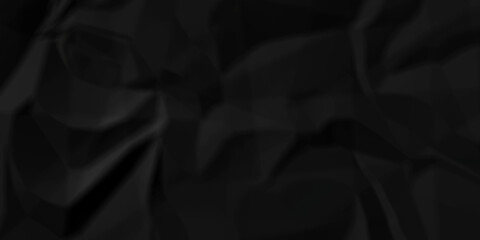 Dark Black facbric paper crumpled texture. dark black textured crumpled black paper background. panorama black paper texture background, crumpled pattern	
