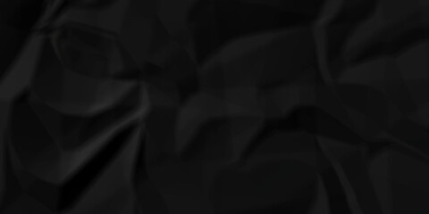 Fototapeta premium Dark Black facbric paper crumpled texture. dark black textured crumpled black paper background. panorama black paper texture background, crumpled pattern 