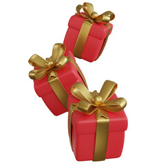 3D Red Giftbox with Gold Ribbon for Birthday Party Decoration Celebrate. PNG Transparent Background.