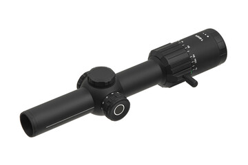 Modern optical sight for sniper rifles. Aiming device for shooting at long distances. Isolate on a white back.