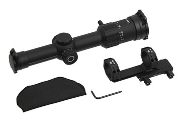 Modern optical sight for sniper rifles. Aiming device for shooting at long distances. Isolate on a...