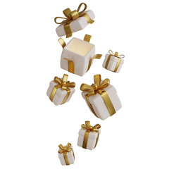 3D Cream Giftbox with Gold Ribbon for Birthday Party Decoration Celebrate. PNG Transparent Background.