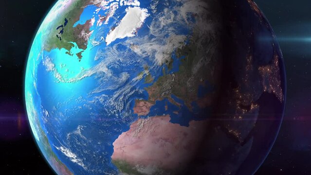 Approach of the camera from space to the planet earth to France, the city of Paris, to the famous city center, smoothly turning into a drone flight near the Eiffel Tower