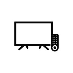 Smart TV and remote icon in black flat glyph, filled style isolated on white background