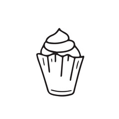 Vector hand drawn cupcake. Isolated on white background drawing for prints and posters