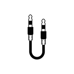 Audio jack cable icon in black flat glyph, filled style isolated on white background
