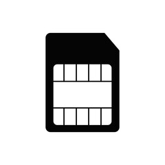 SIM card icon icon in black flat glyph, filled style isolated on white background