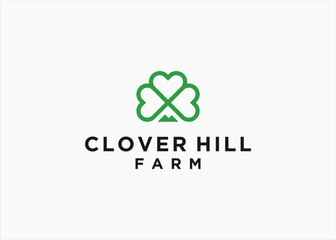 clover with mountain logo design vector silhouette illustration