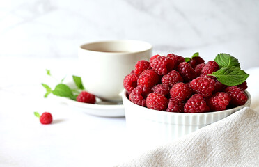 Juicy ripe raspberries in a plate on a white backgroundripe raspberries in a white plate on a white background, vitamins for the body