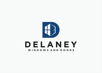 letter d with windows and doors logo design vector silhouette illustration - obrazy, fototapety, plakaty