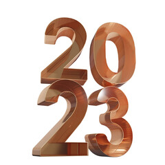 Gold 2023 new year 3d rendering isolated on transparent background