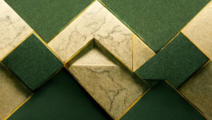 Green Axonometric gold marble 3D Illustration design