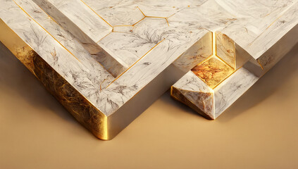Luxury structure Steps gold marble wallpaper 3D-illustration
