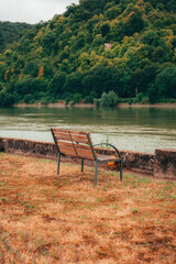 Un banc au bords d'une rivière