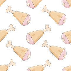 Seamless pattern with chicken leg on a bone, Ornament with fresh poultry meat