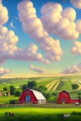 farm ,nice clouds, countryside, rural area