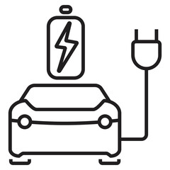 Electric vehicle, electric car, EV with battrey icon, logo or symbol vector illustration