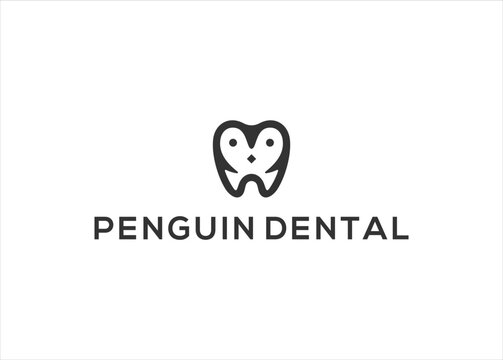 penguin with dental logo design vector