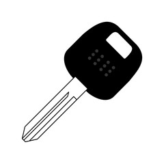 Metal car key with black plastic, house, door, cabinet lock, vector illustration
