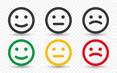 Rating Emotion Faces. Sad and Happy Mood Icons. Emoji colored flat Icons. Satisfaction Level. Feedback in form of Emotions. Vector illustration