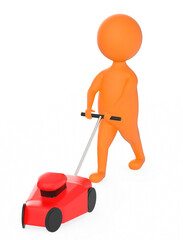 3d orange character gardener with mover concept