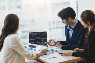 Meeting to discuss business partners to analyze market growth strategies and plan business investments. Finance and Investment Accounting Concepts