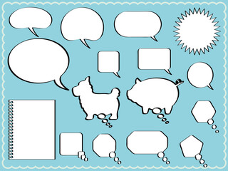 Set of  speech bubbles in various shapes isolated on a blue background.