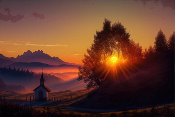AI generated image of sunrise in Slovenia