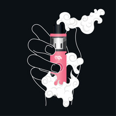 Hand holding a pink electronic cigarette icon Vector illustration