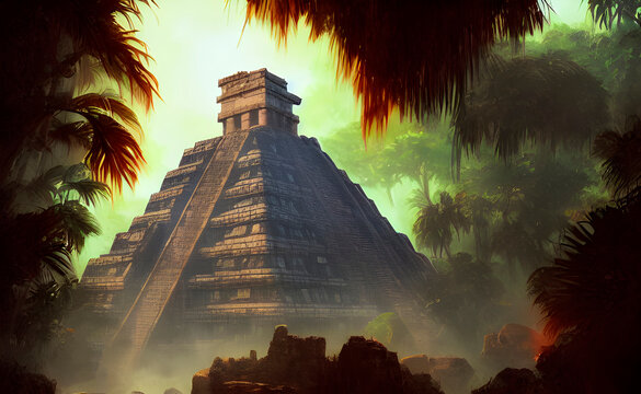 brutalist mayan temple in the jungle, mexica, tulum piramide de kukulkan