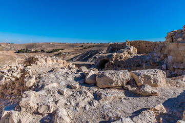 A view across the top of the ruins of the crusader castle in Shobak, Jordan in summertime