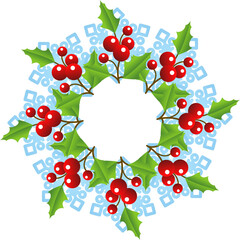 Winter christmas wreath. Circular frame with christmas tree,  new year illustration