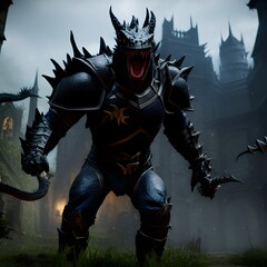 Naklejka premium Dragon World fantasy warrior character 3d illustration