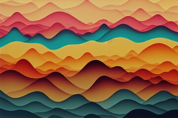 Fototapeta premium Abstract paper cut wave colorful vintage bacground Generative AI