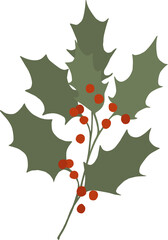 Naklejka premium Christmas holly, flower botanical clipart illustration in flat cartoon style. Merry Christmas and Happy New year floral evergreen element, isolated