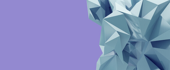 abstract 3d render of light blue polygons, faceted triangles with blank space, crystal background, mock up and preset, polygonal wallpaper, modern graphic design