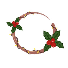 Naklejka premium Christmas wreath with holly berries
