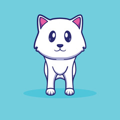 Simple cartoon illustration of cute white cat. Animal concept.